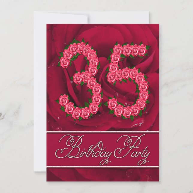 Invitation 35e anniversaire de fête avec roses (Devant)