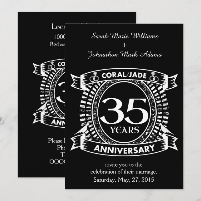 Invitation 35e anniversaire de mariage blason Corail Jade (Devant / Derrière)