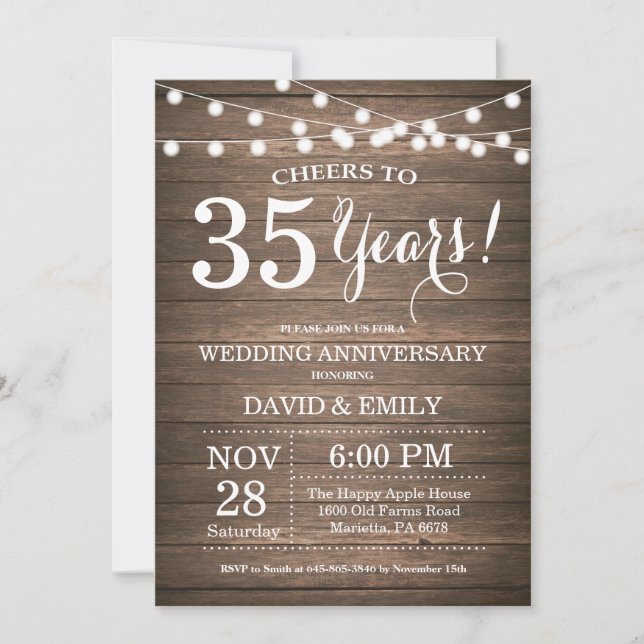 Invitation 35e anniversaire de mariage Bois rustiq (Devant)
