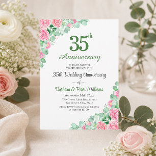 Invitation 35e Anniversaire de Mariage Eucalyptus Roses