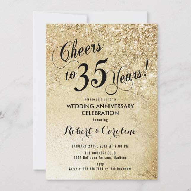 Invitation 35e anniversaire de mariage or (Devant)