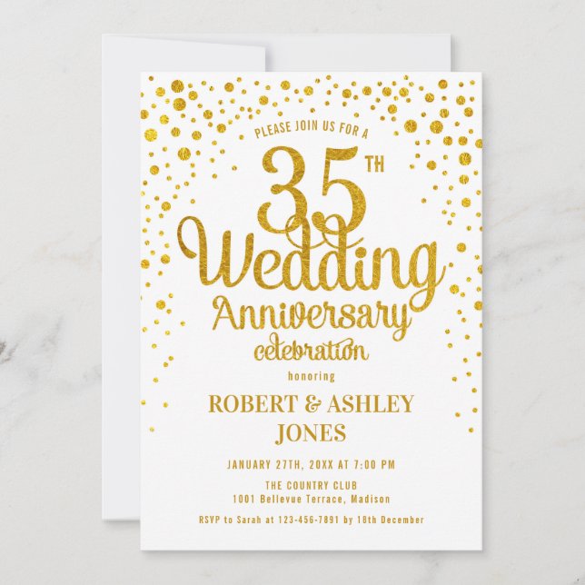 Invitation 35e anniversaire de mariage - Or et Blanc (Devant)
