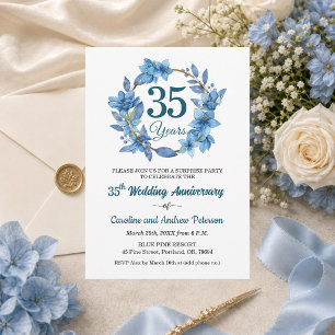 Invitation 35e Anniversaire de Mariage Surprise Fleurs Bleues