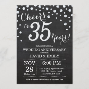 Invitation 35e anniversaire du Mariage Chalkboard Black Silve