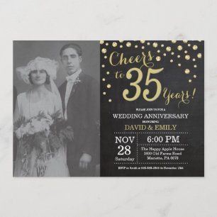 Invitation 35e anniversaire du Mariage Chalkboard noir et or