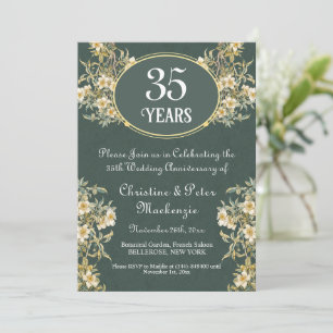 Invitation 35e anniversaire du Mariage Coral Jade Floral rich