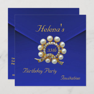 Invitation 35e Anniversaire Fête Bleu Riche Faux Velvet