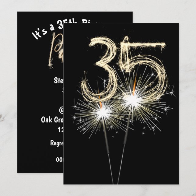 Invitation 35e anniversaire fête Sparkler (Devant / Derrière)