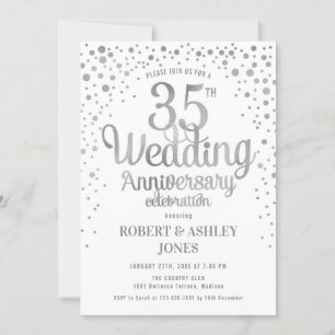 Invitation 35e anniversaire Mariage - Argent et blanc