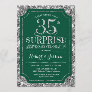 Invitation 35e anniversaire Mariage surprise - Argent vert