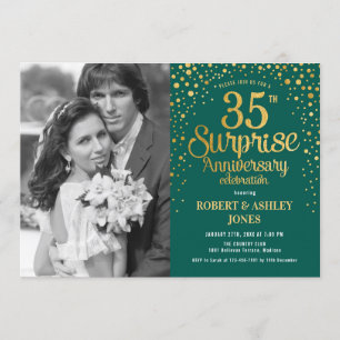 Invitation 35e anniversaire surprise avec photo - Gold vert