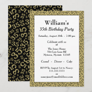 Invitation 35e fête d'anniversaire Gold et Motif noir
