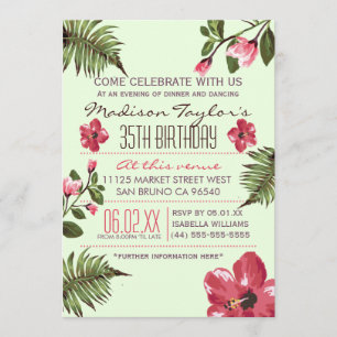 Invitation 35e Feuilles d'Hibiscus exotiques et de palmiers t