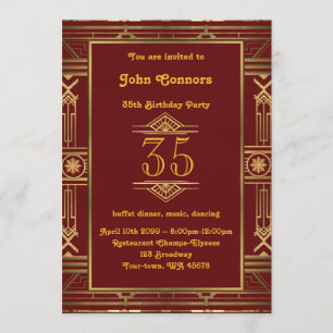 Invitation 35e,Invité d'anniversaire Homme, style Gatsby, tou
