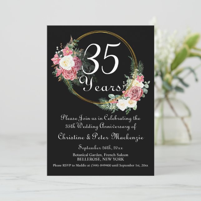 Invitation 35e Mariage Coral Anniversaire Rose Gold Frame (Debout devant)