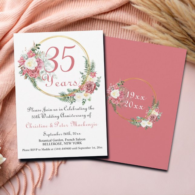 Invitation 35e Mariage Coral Anniversaire Rose Gold Frame (Créateur téléchargé)