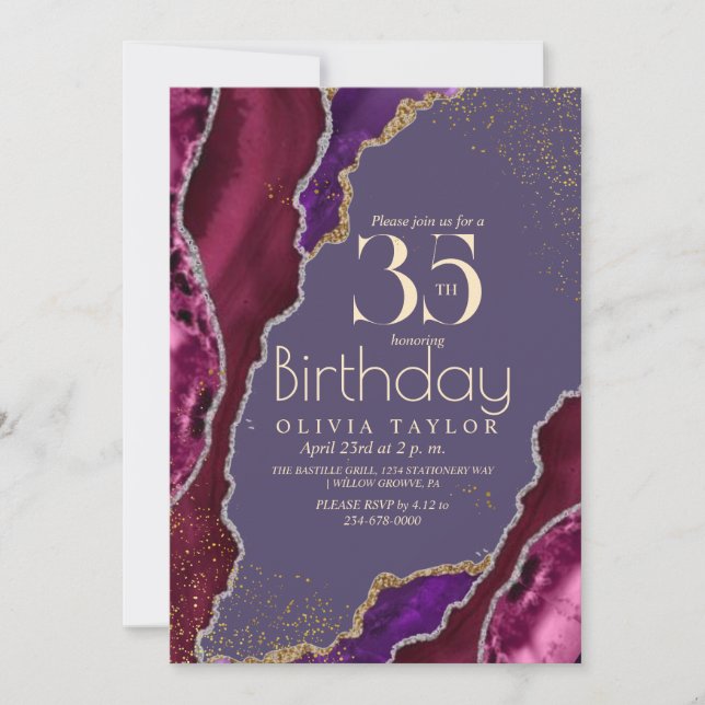 Invitation 35e Spark Pink or Agate Anniversaire Femmes Party (Devant)