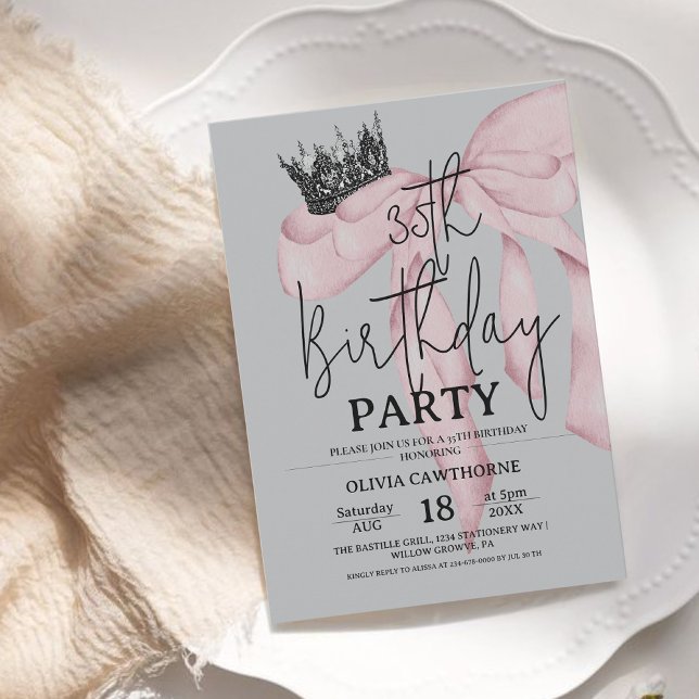 Invitation 35th Birthday ⎮ Modern Royal Bow Birthday  (Créateur téléchargé)