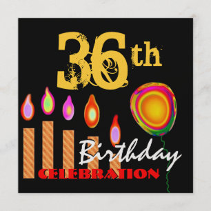 Invitation 36e anniversaire bougies d'or et ballon métallique