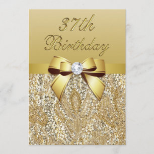 Invitation 37e anniversaire des Séquins Gold Faux et Bow