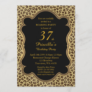 Invitation 37ème, fête d'anniversaire 37ème, Cheetah, Noir & 