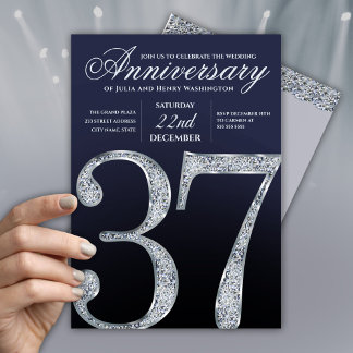 Invitation 37th Anniversary Diamond Silver Navy Blue