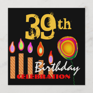Invitation 39e anniversaire bougies d'or et ballon métallique