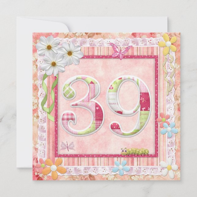 Invitation 39e anniversaire style scrapbooking (Devant)