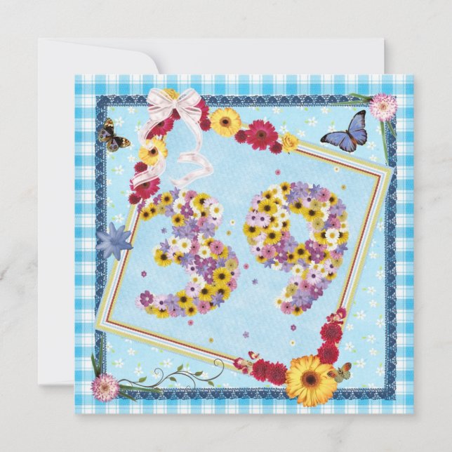 Invitation 39e fête d'anniversaire Fleurs d'invitation, papil (Devant)