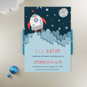 Invitation 3 2 1 Blast Off ! Rocket Ship Space Premier annive
