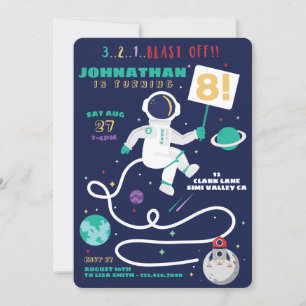 Invitation 3 2 1 Feu De L'Anniversaire Astronaut Thème Spatia