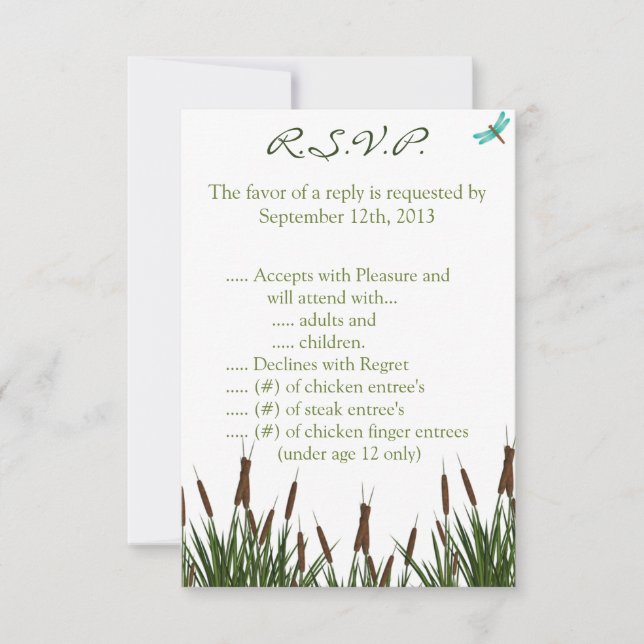 Invitation 3,5 x 5 R.S.V.P Cattail/libellule en C (Devant)