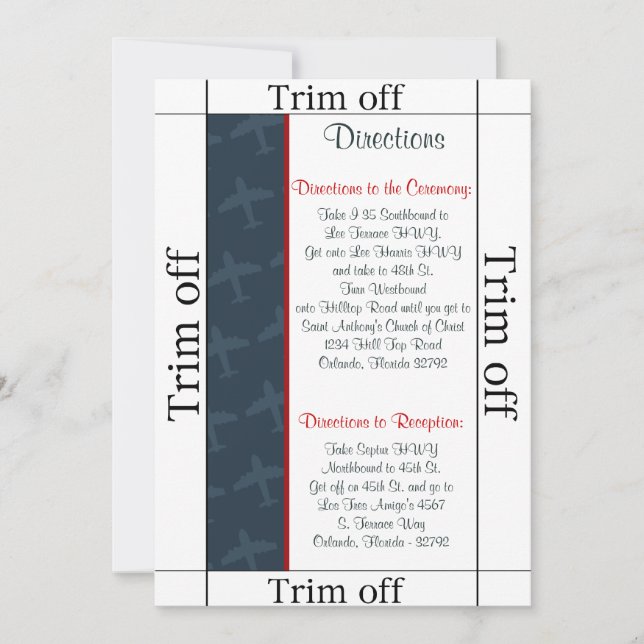 Invitation 3,5 x 7 Directions Avion Vol Bl (Devant)