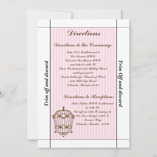 Invitation 3,5 x 7 Directions Birdcage/Pink Strip (Devant)