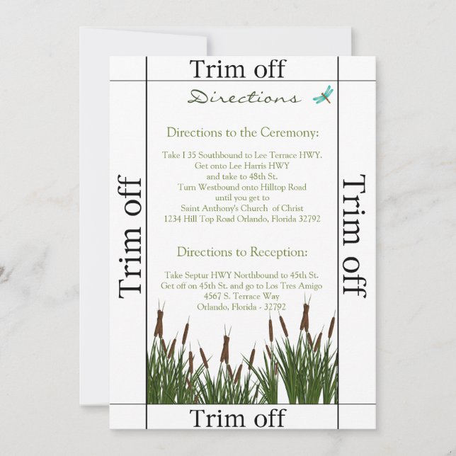 Invitation 3,5 x 7 Directions Cattail/Dragonfly i (Devant)