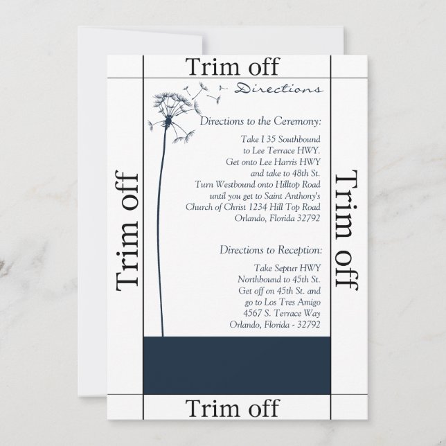 Invitation 3,5 x 7 Directions Marine Blue Dandelion (Devant)