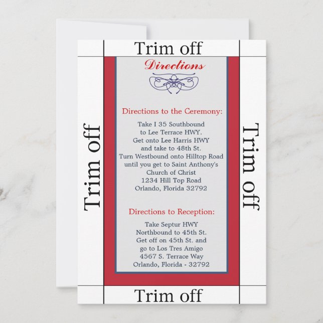 Invitation 3,5 x 7 Directions White Dove Red Blue (Devant)