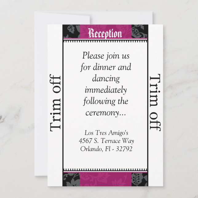 Invitation 3,5 x 7 Réception Black Floral Hot Pin (Devant)