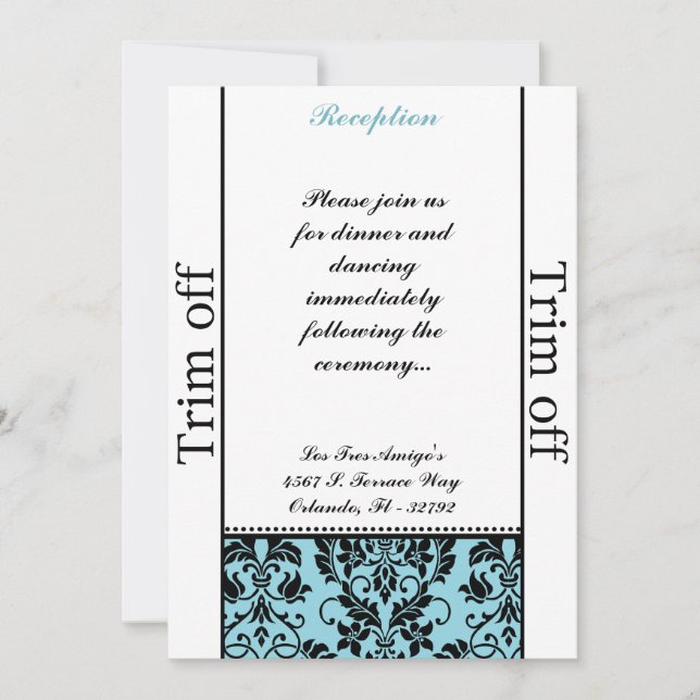 Invitation 3,5 x 7 Réception Noir Damas Baby Bl (Devant)