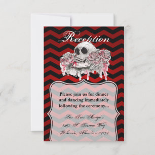 Invitation 3.5x5 Cardskull Rose goth Chevron noir