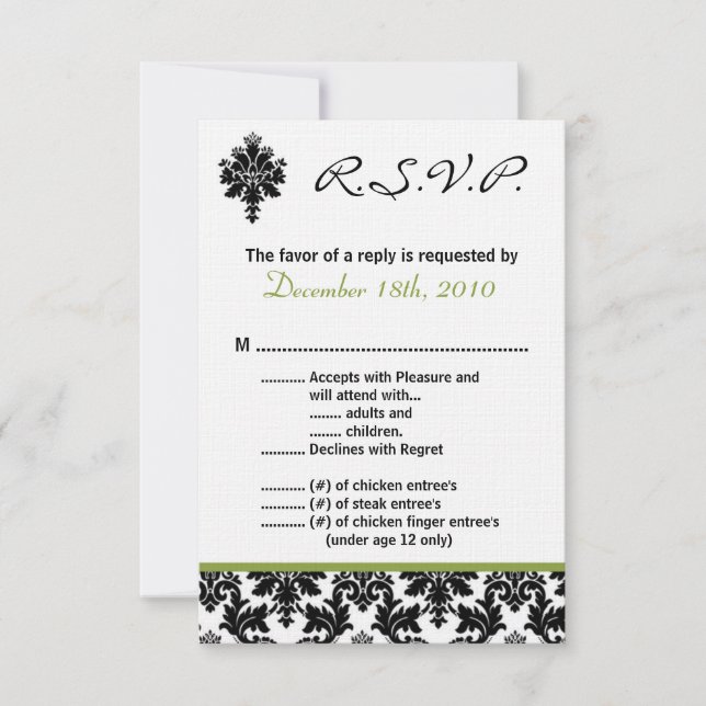 Invitation 3.5x5 Carton de réponse Noir Vert Damak (Devant)