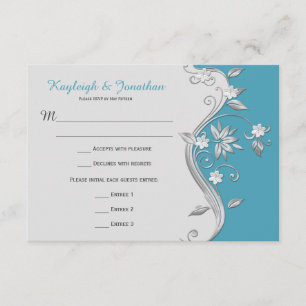 Invitation 3,5x5 Frottes florales Turquoises et argentées RSV