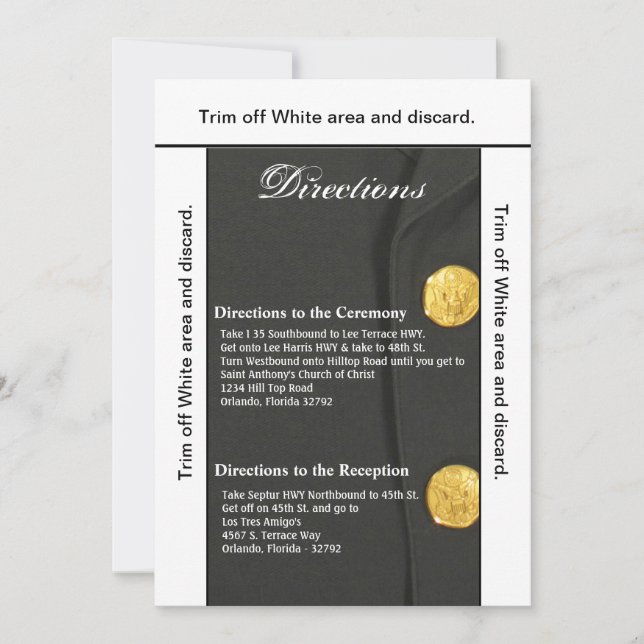 Invitation 3.5x6 Directions Card ARMÉE ROBE VERTS UNIFORME (Devant)