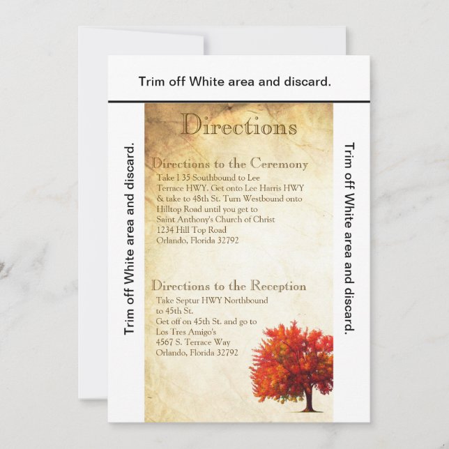 Invitation 3.5x6 Directions Card Automne Arbre Papier vieilli (Devant)