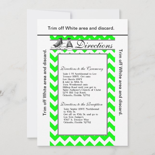 Invitation 3.5x6 Directions Card Baskets adolescents Chevron (Devant)