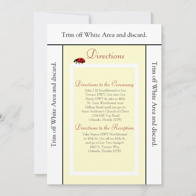 Invitation 3.5x6 Directions Card Bug jaune et dame (Devant)