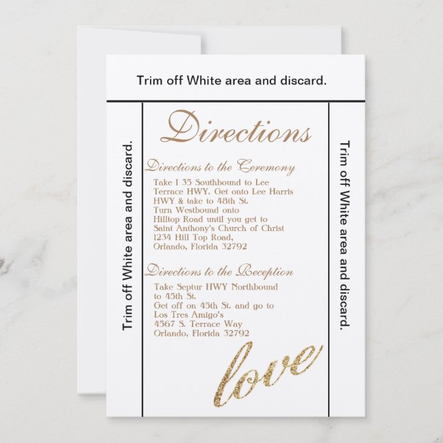 Invitation 3.5x6 Directions Card Gold Foil Parties scintillan (Devant)