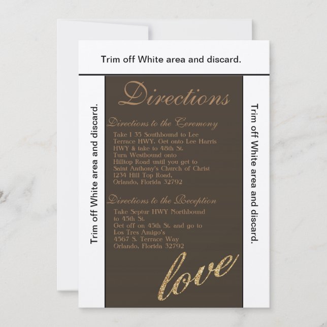 Invitation 3.5x6 Directions Card Gold Foil Parties scintillan (Devant)