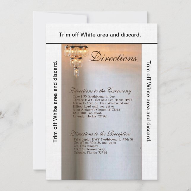 Invitation 3.5x6 Directions Card Mason Jar Chandelier bougie (Devant)