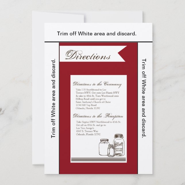 Invitation 3.5x6 Directions Card Mason Jar Pays Rustic Vas (Devant)